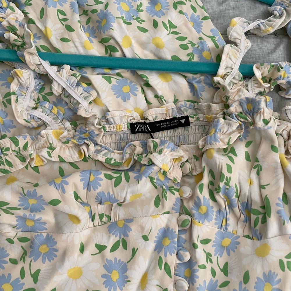 Zara Floral Mini Dress - Cream, Blue, Green, Yellow